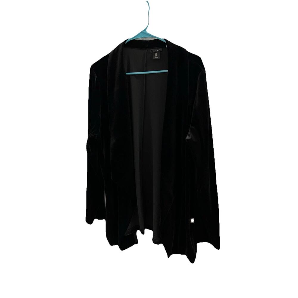 Tahari Black Velvet Open Front Long Sleeve Jacket Size 1X